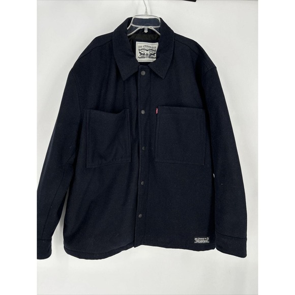 LEVI STRAUSS Men’s Wool Blend Trucker Jacket Lined Navy‎ Blue Sz L - Picture 1 of 9